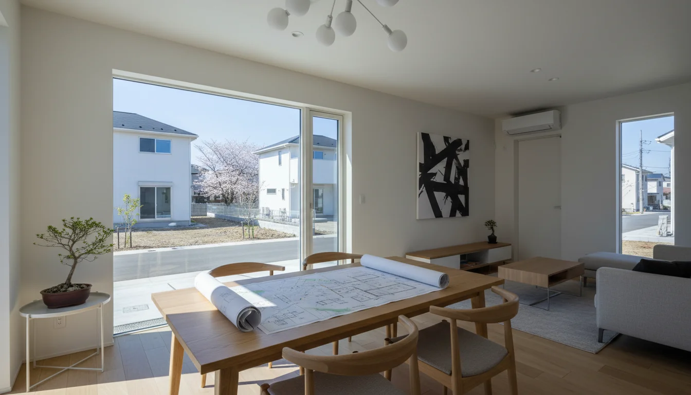 日差しの入る新築戸建住宅のリビングとダイニング